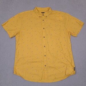 Prana Shirt Mens XL Yellow Slim Fit Cherry Print Short Sleeve Button Down‎
